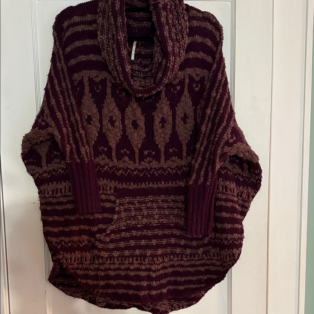 Free People Cozy Maroon and Taupe Women's Poncho
